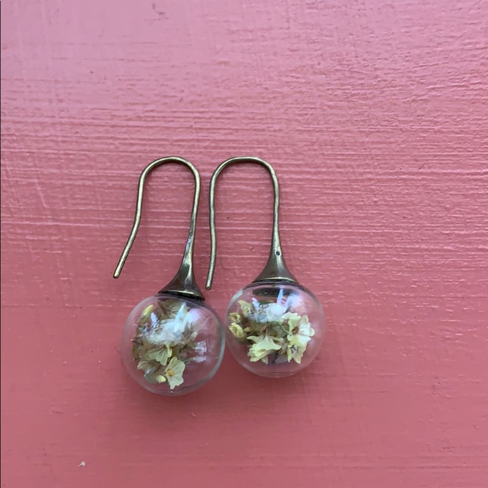 real flowers and glass earrings